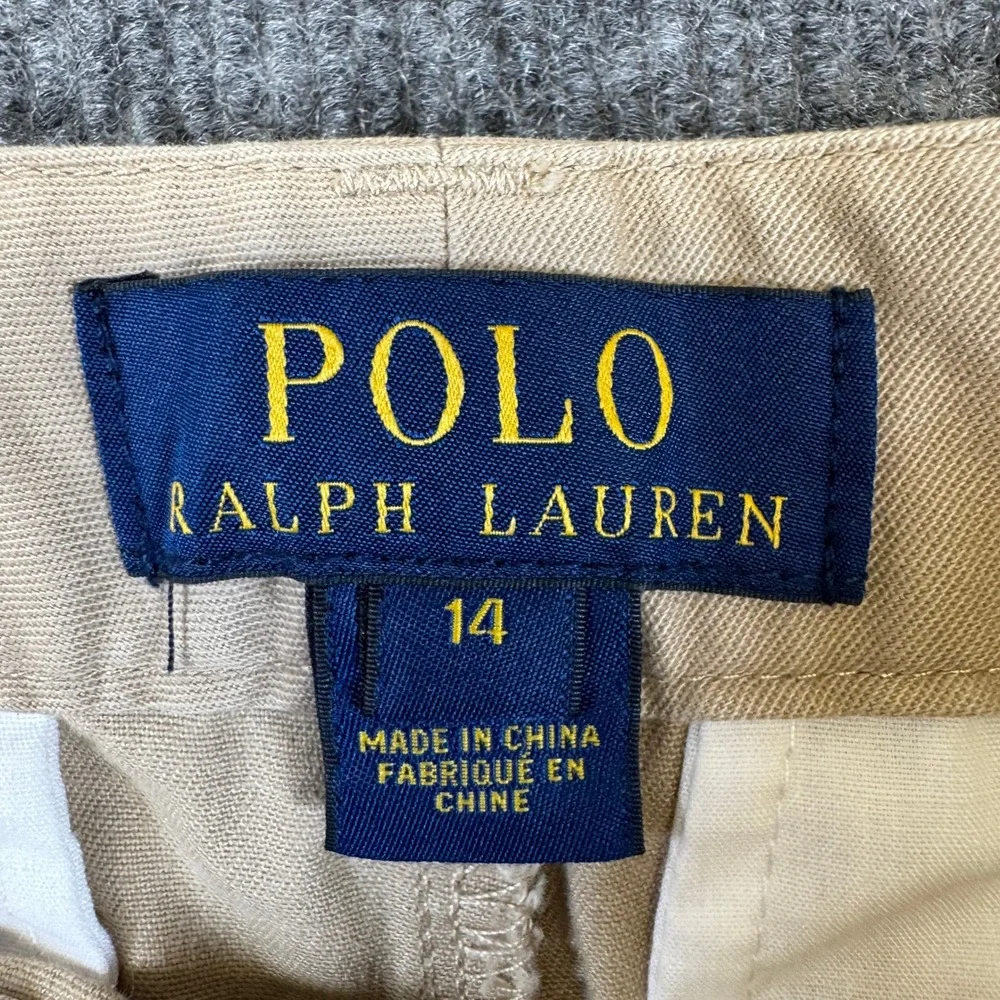 Polo Ralph Lauren Boys Khaki Chino Shorts Tan Belted Sz 14 Stretch Cotton Twill
